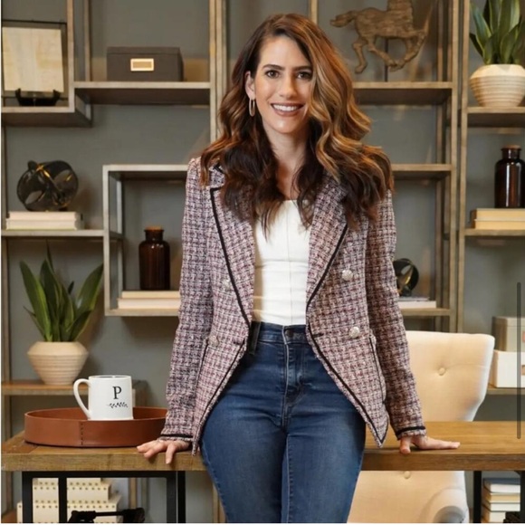 VERONICA BEARD | Theron Tweed Double Breasted Pink Purple Dickey Blazer Jacket 4 - Picture 4 of 15